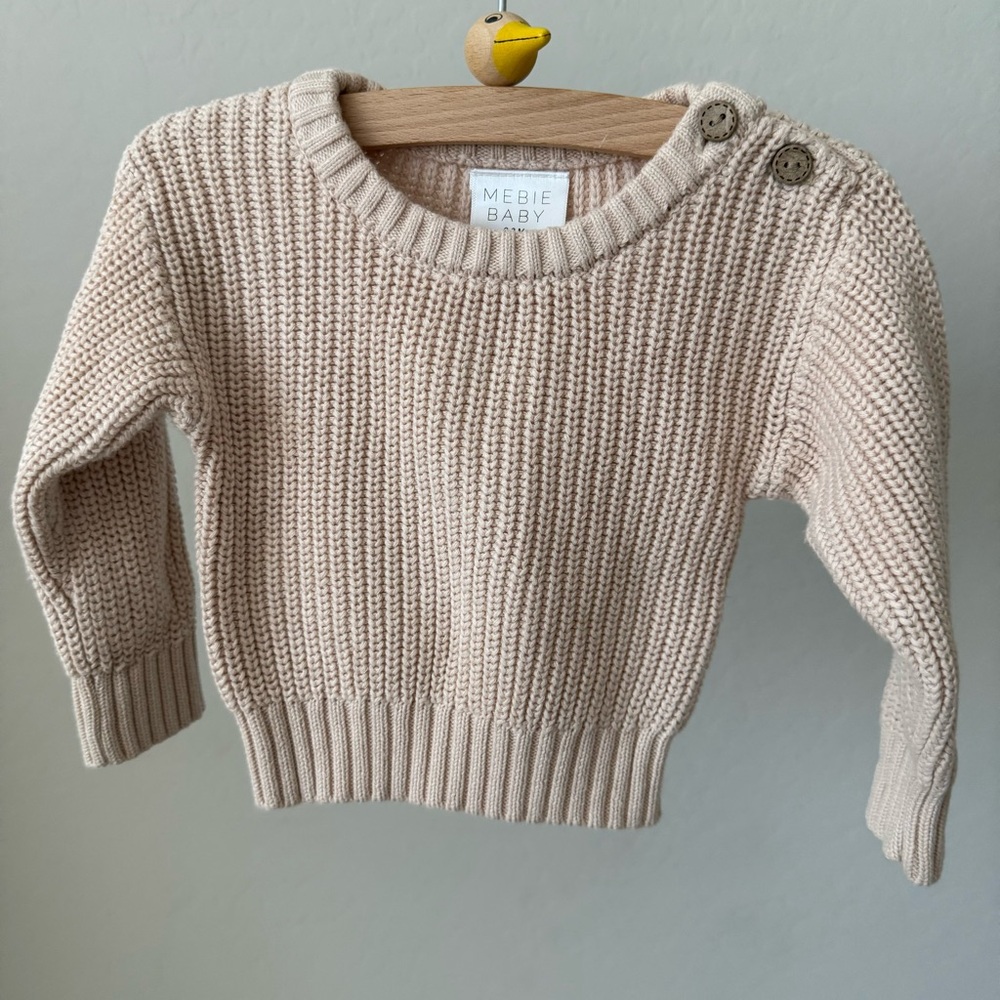 Mebie Baby Cream/Tan Knit Sweater | Size 0-3 months